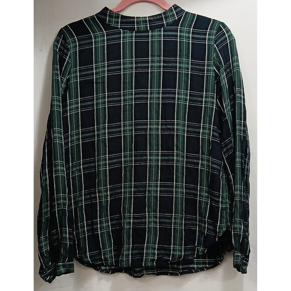Loft Plaid Mock Neck Top Women’s S Green Blue Long Sleeve Grunge Preppy EUC - Picture 1 of 7